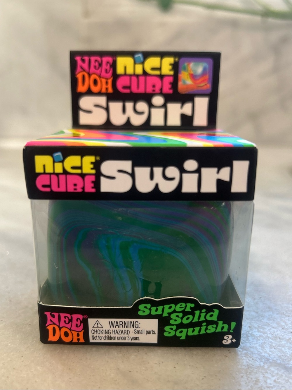🔥 Schylling NeeDoh Nice Cube Swirl Super Solid Squish Squishy - Green & Blue NEW